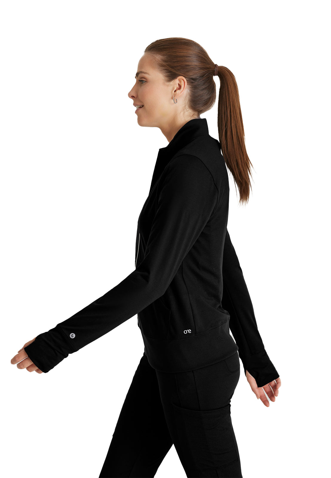 Women's Kangaroo Pocket Zip-Up Warm-Up Scrub Jacket - BOW896 - Black