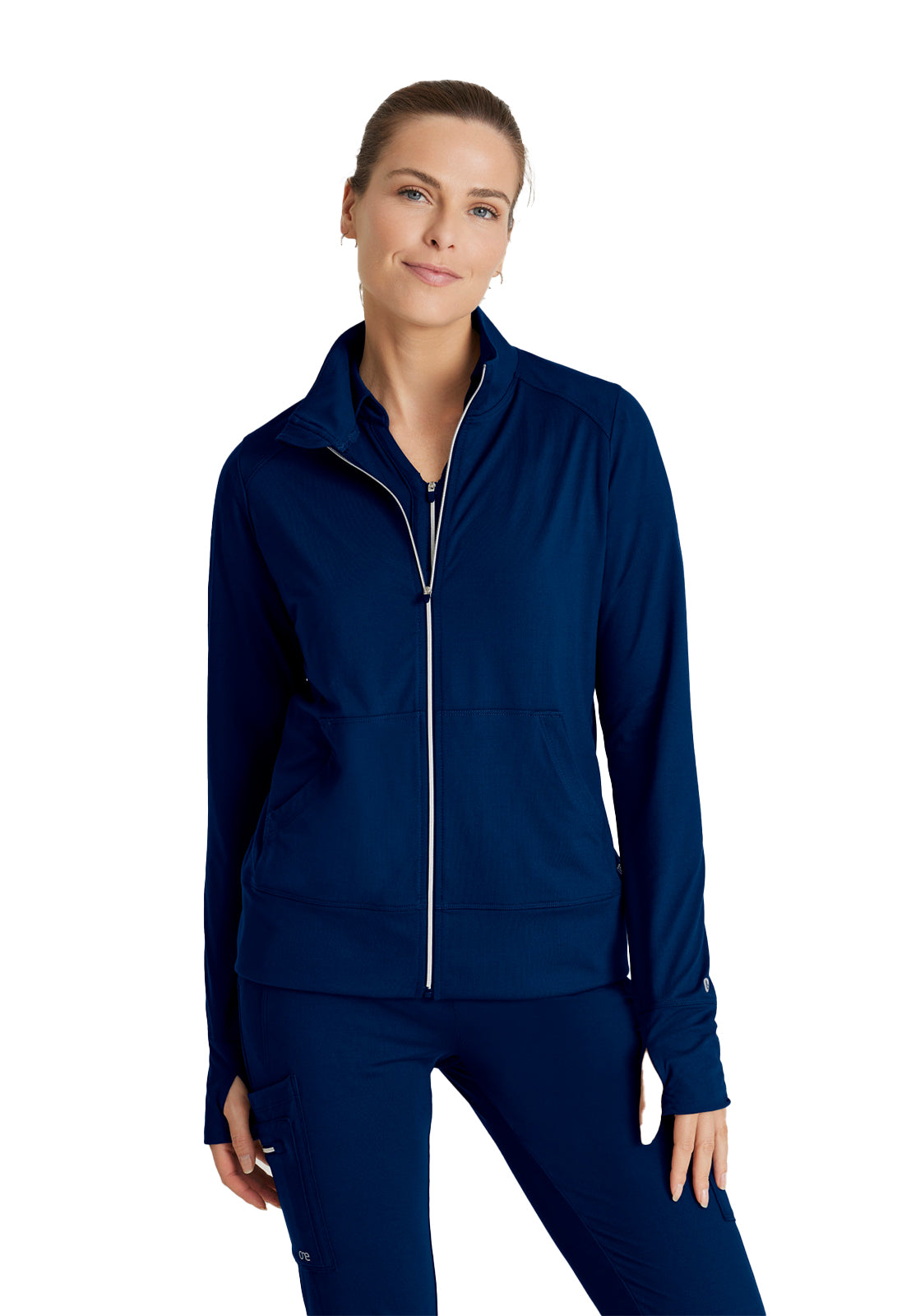 Women's Kangaroo Pocket Zip-Up Warm-Up Scrub Jacket - BOW896 - Indigo