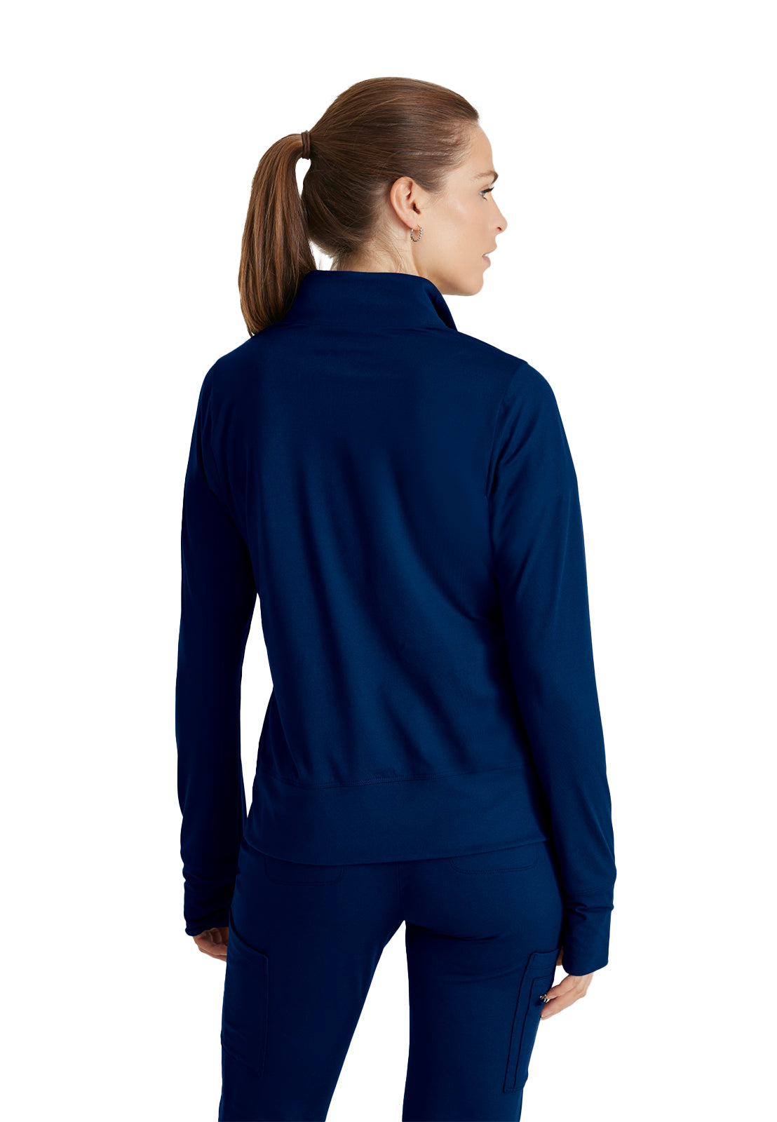 Women's Kangaroo Pocket Zip-Up Warm-Up Scrub Jacket - BOW896 - Indigo