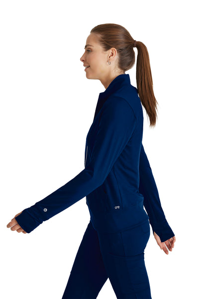 Women's Kangaroo Pocket Zip-Up Warm-Up Scrub Jacket - BOW896 - Indigo