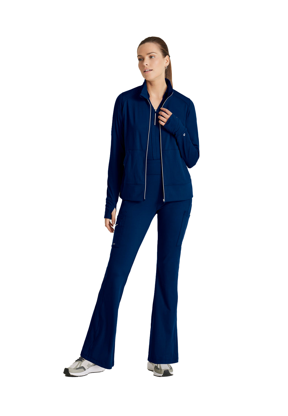 Women's Kangaroo Pocket Zip-Up Warm-Up Scrub Jacket - BOW896 - Indigo