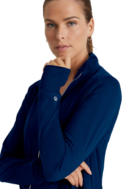 Women's Kangaroo Pocket Zip-Up Warm-Up Scrub Jacket - BOW896 - Indigo