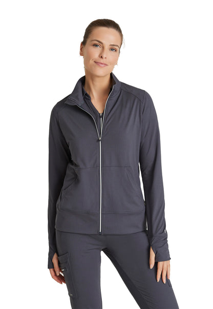 Women's Kangaroo Pocket Zip-Up Warm-Up Scrub Jacket - BOW896 - Steel