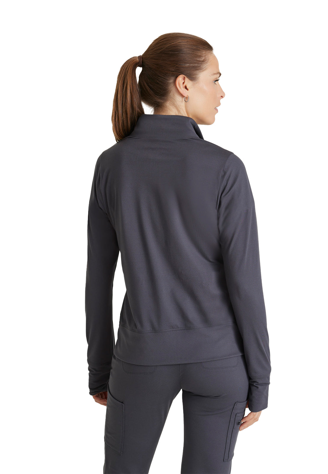 Women's Kangaroo Pocket Zip-Up Warm-Up Scrub Jacket - BOW896 - Steel