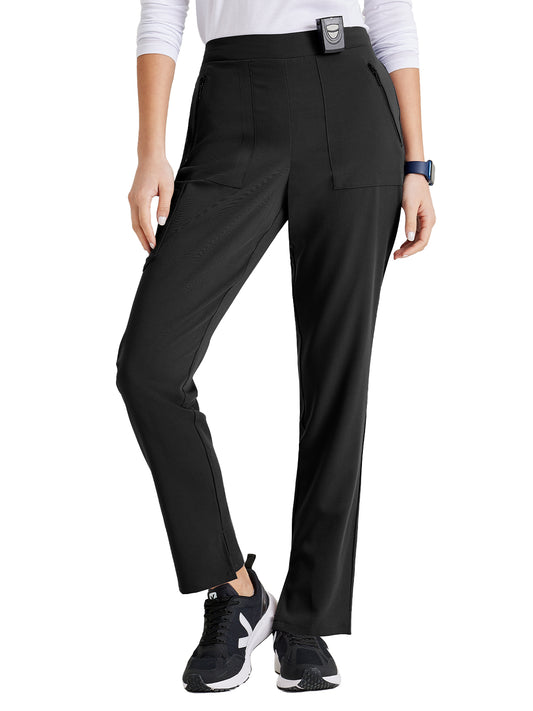 Women's Flat Front Waistband Scrub Pant - BUP601 - Black