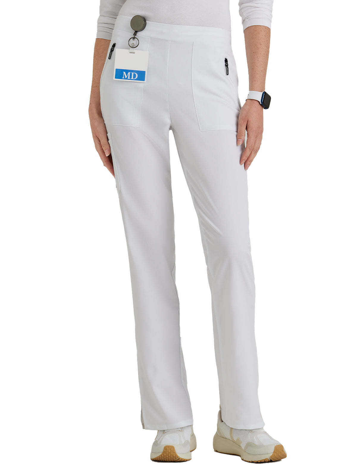 Women's Flat Front Waistband Scrub Pant - BUP601 - White