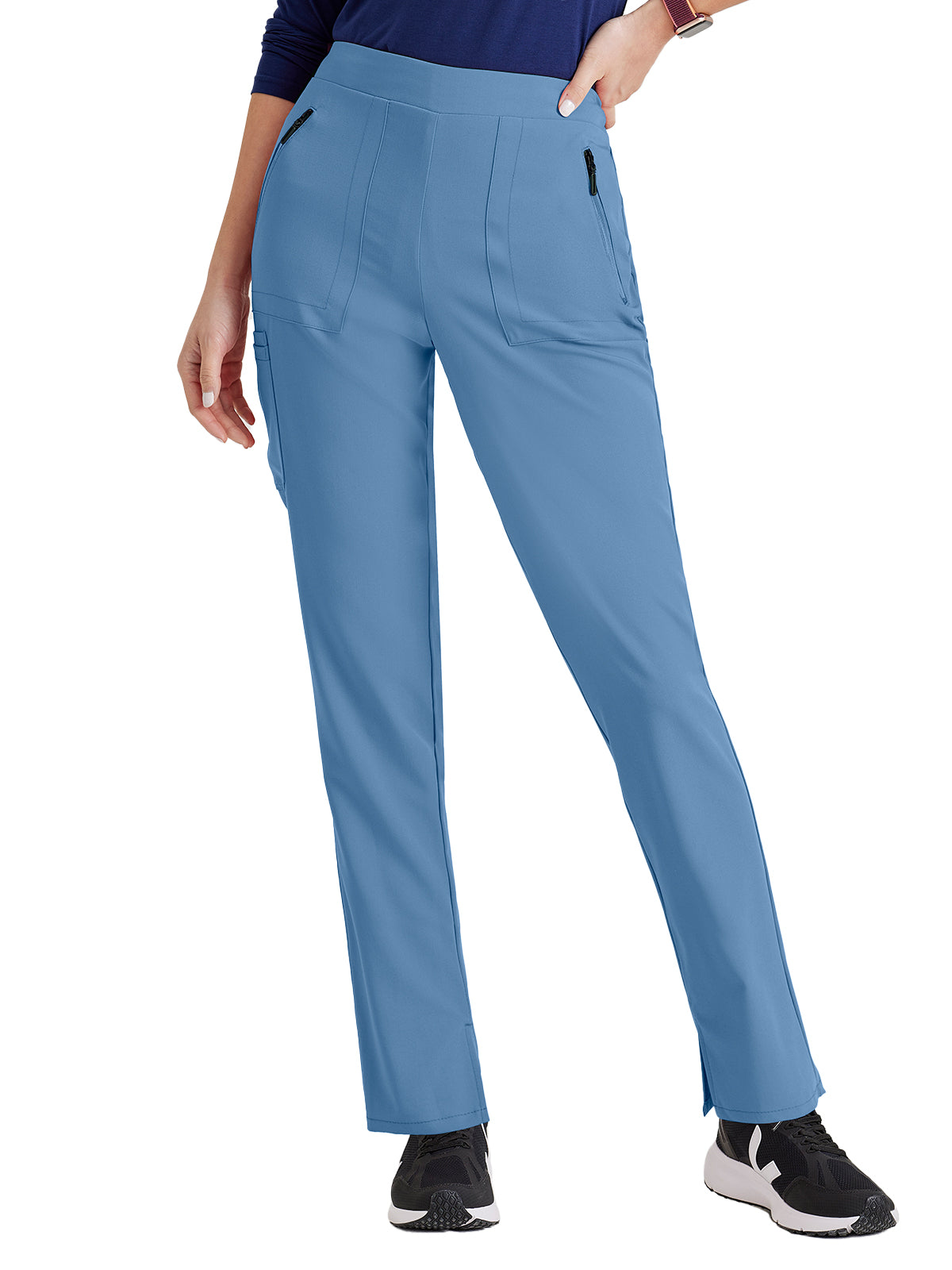 Women's Flat Front Waistband Scrub Pant - BUP601 - Ciel Blue