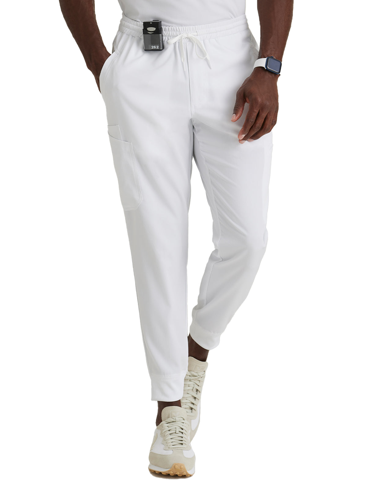 Men's Rib Cuff Jogger Style Scrub Pant - BUP602 - White