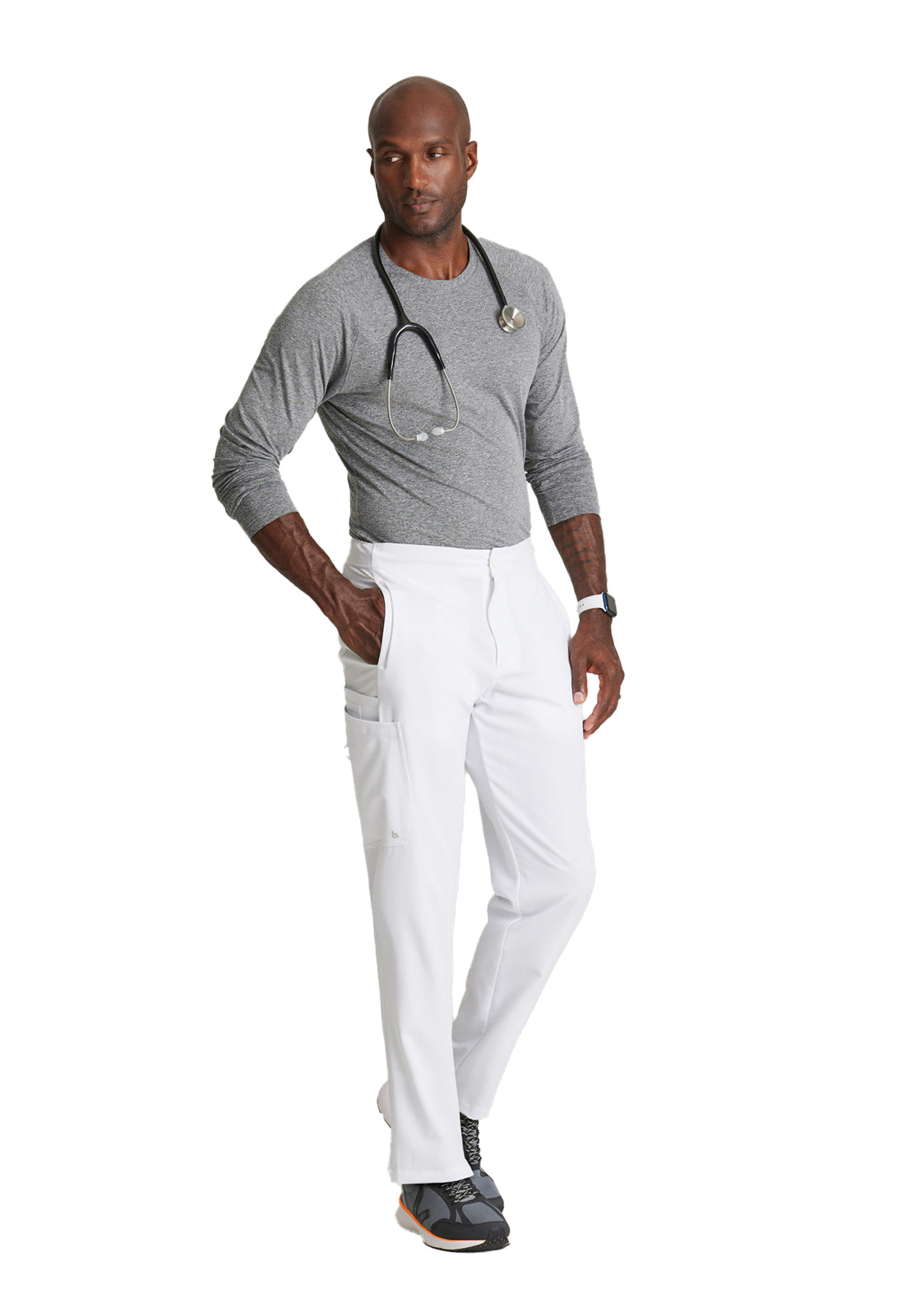 Men's 7 Pocket Button Slim Straight Scrub Pant - BUP628 - White