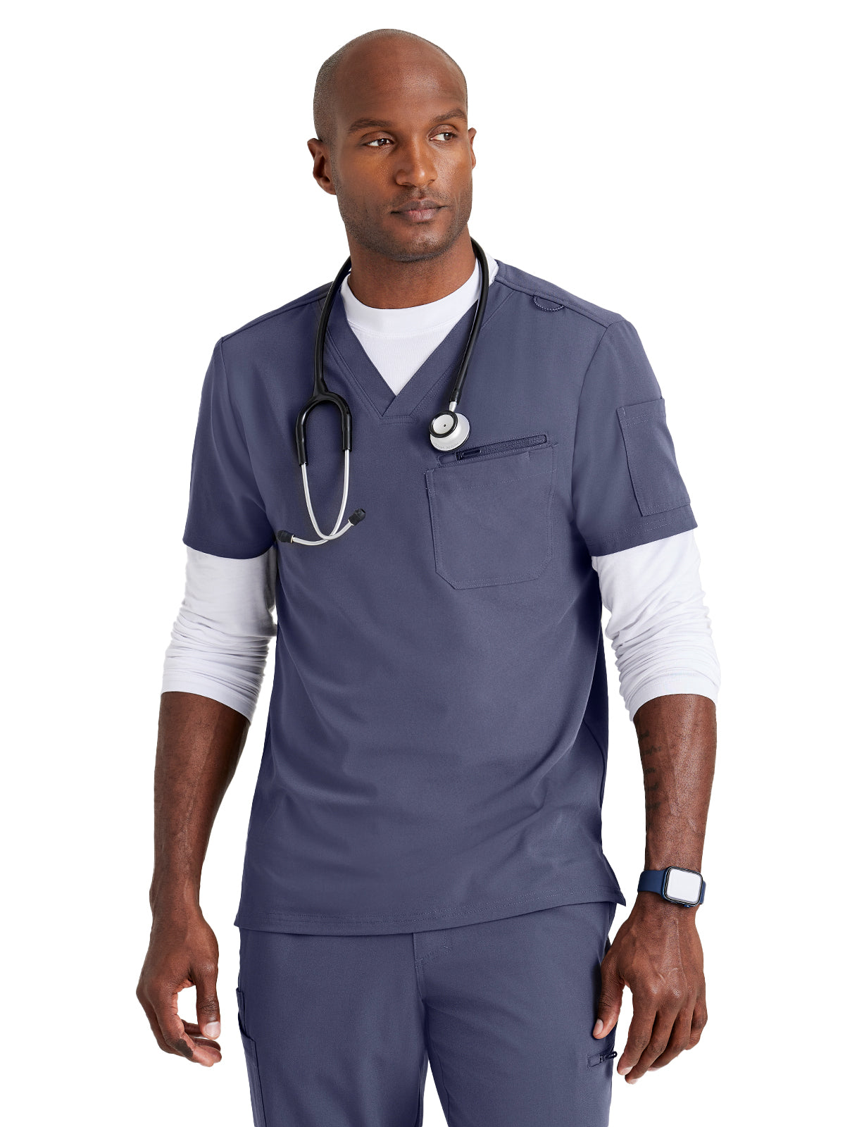 Men's Classic V-Neck Scrub Top - BUT153 - Steel