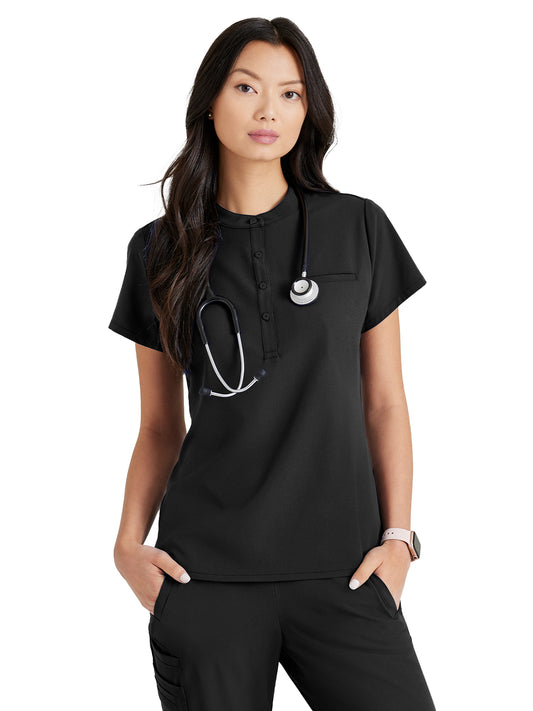 Women's Henley Style Scrub Top - BUT163 - Black