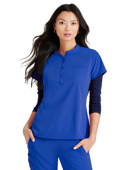 Women's Henley Style Scrub Top - BUT163 - New Royal