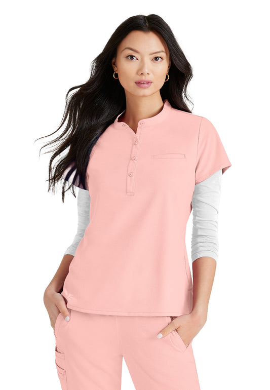 Women's Henley Style Scrub Top - BUT163 - Light Peach