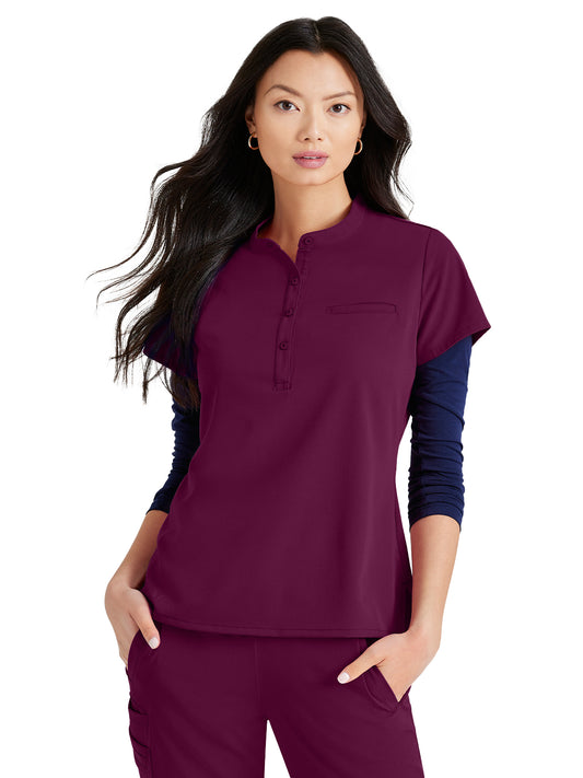 Women's Henley Style Scrub Top - BUT163 - Wine