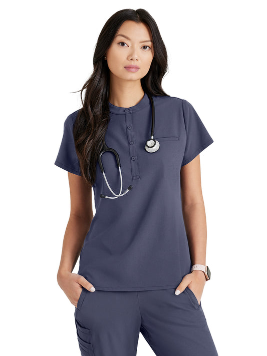 Women's Henley Style Scrub Top - BUT163 - Steel