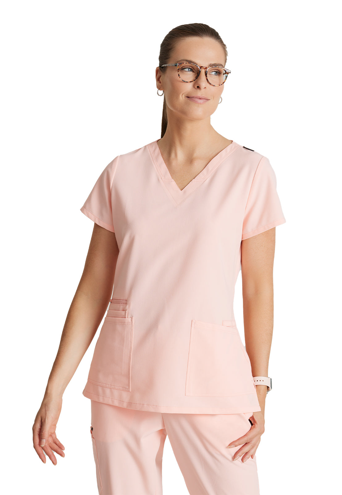 Women's Tool Strip Detail Scrub Top - BUT167 - Light Peach