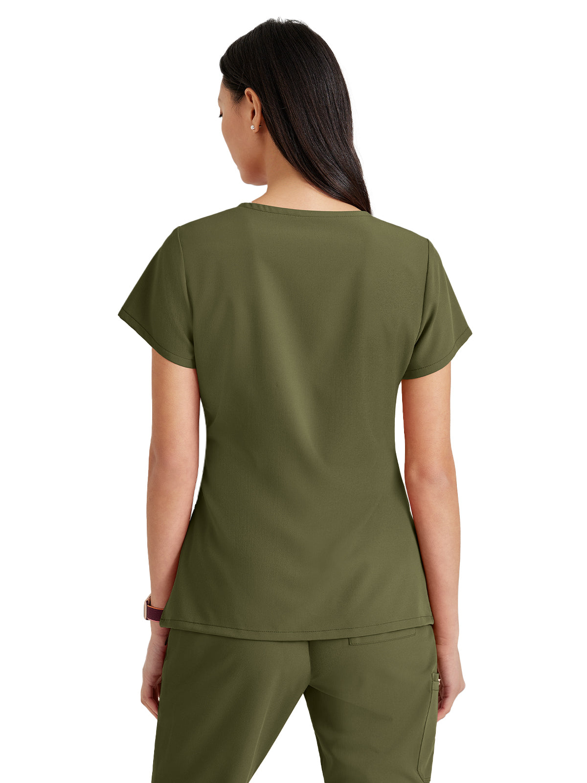 Women's Tool Strip Detail Scrub Top - BUT167 - Olive