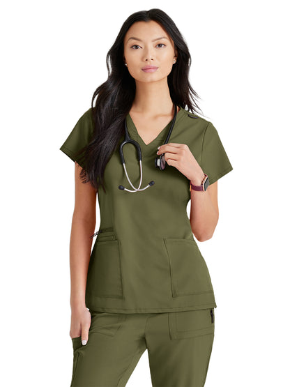 Women's Tool Strip Detail Scrub Top - BUT167 - Olive