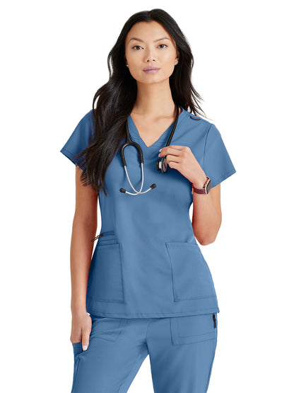 Women's Tool Strip Detail Scrub Top - BUT167 - Ciel Blue