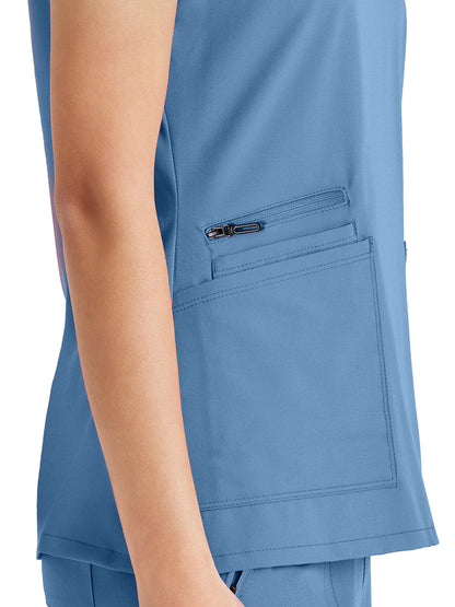 Women's Tool Strip Detail Scrub Top - BUT167 - Ciel Blue