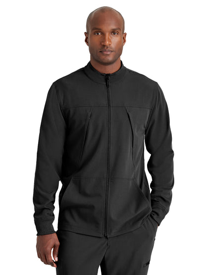 Men's Rib Trimmed Mock Neck Scrub Jacket - BUW881 - Black