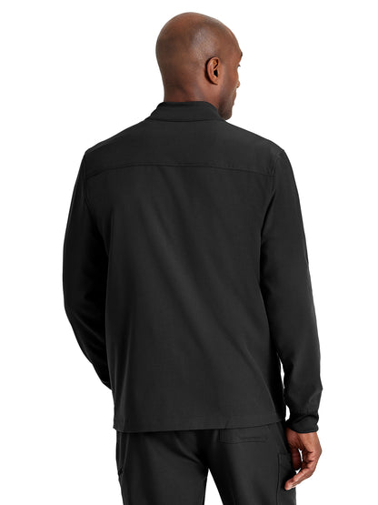 Men's Rib Trimmed Mock Neck Scrub Jacket - BUW881 - Black