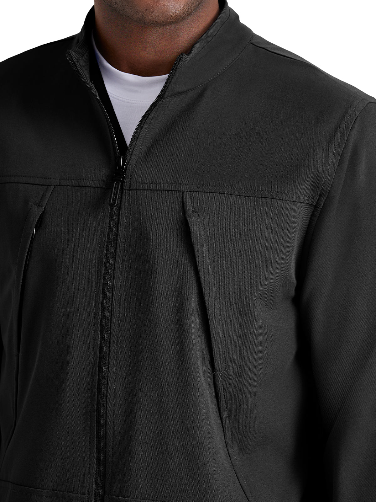 Men's Rib Trimmed Mock Neck Scrub Jacket - BUW881 - Black