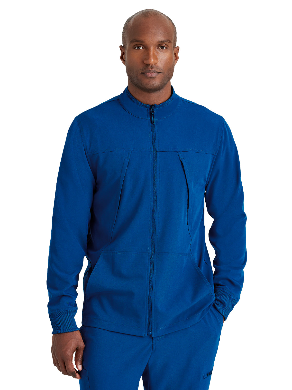 Men's Rib Trimmed Mock Neck Scrub Jacket - BUW881 - New Royal