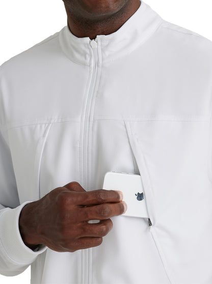 Men's Rib Trimmed Mock Neck Scrub Jacket - BUW881 - White