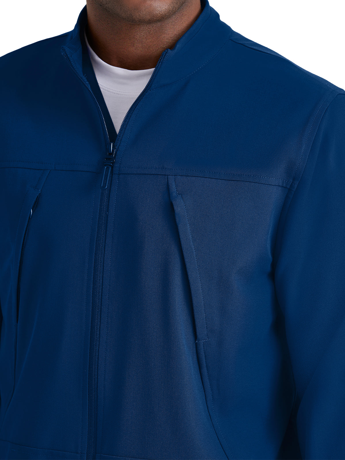 Men's Rib Trimmed Mock Neck Scrub Jacket - BUW881 - Indigo (Navy)