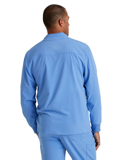 Men's Rib Trimmed Mock Neck Scrub Jacket - BUW881 - Ciel Blue