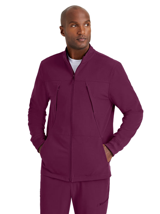 Men's Rib Trimmed Mock Neck Scrub Jacket - BUW881 - Wine