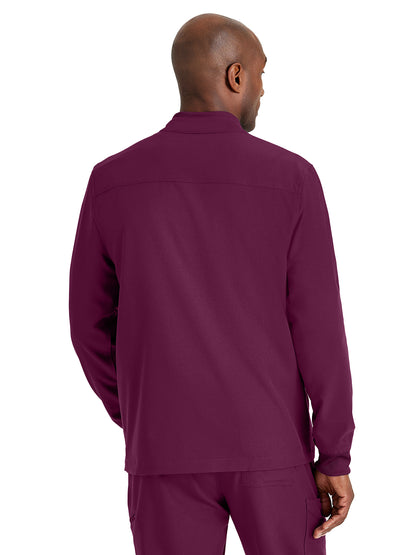 Men's Rib Trimmed Mock Neck Scrub Jacket - BUW881 - Wine