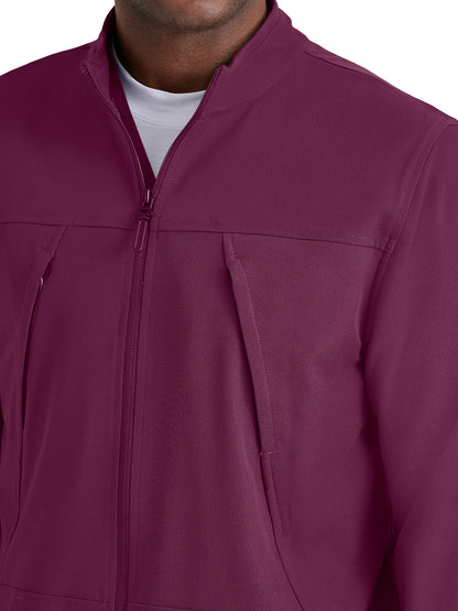 Men's Rib Trimmed Mock Neck Scrub Jacket - BUW881 - Wine