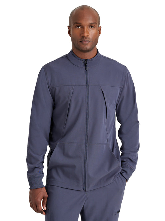 Men's Rib Trimmed Mock Neck Scrub Jacket - BUW881 - Steel