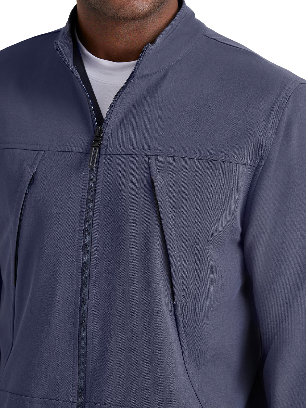 Men's Rib Trimmed Mock Neck Scrub Jacket - BUW881 - Steel