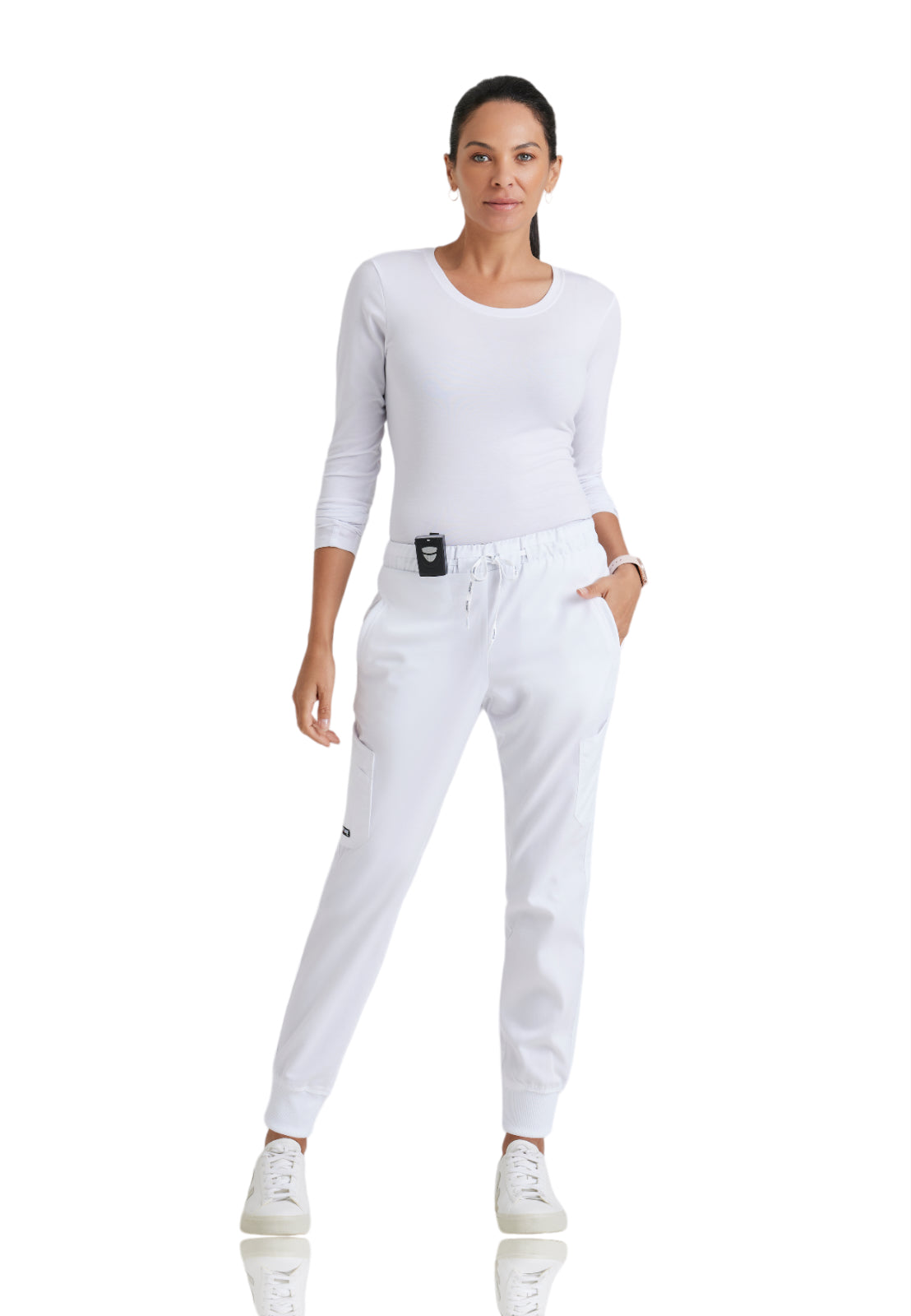 Women's Drawcord Waistband Kira Scrub Pant - GRP534 - White