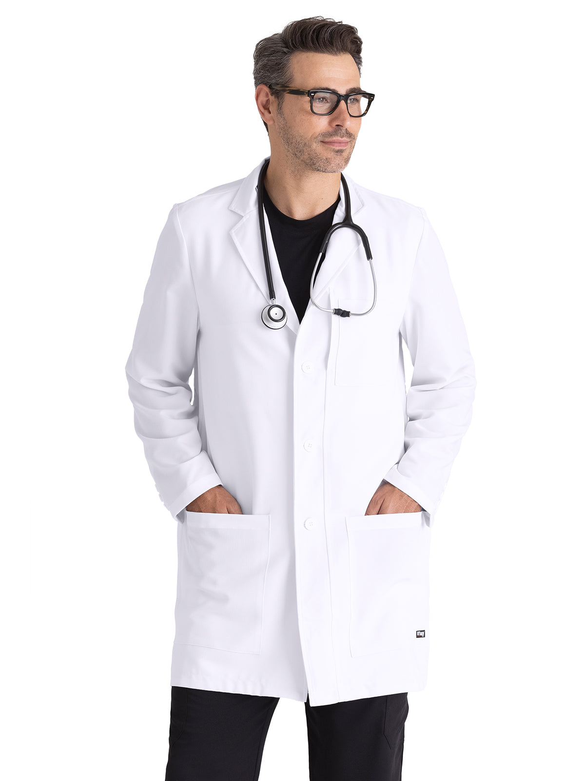 Men's Six-Pocket 37" Liam Lab Coat - GRSC009 - White