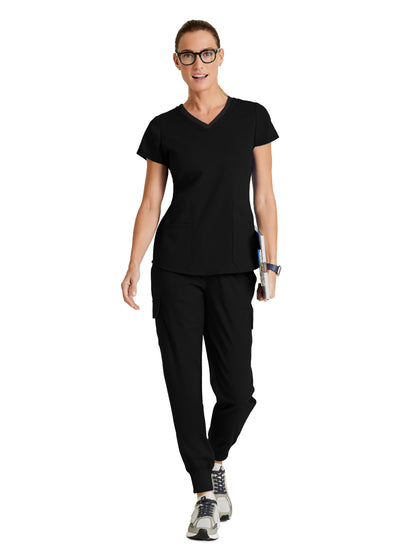 Women's Amelia 5-Pocket Two-Tone Mid-Rise Jogger Scrub Pant - GRSP639 - Black