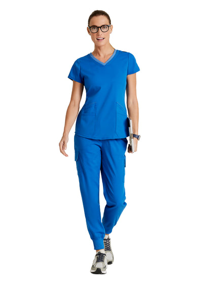 Women's Amelia 5-Pocket Two-Tone Mid-Rise Jogger Scrub Pant - GRSP639 - New Royal