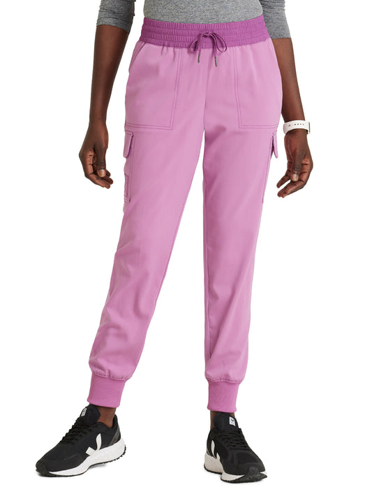 Women's Amelia 5-Pocket Two-Tone Mid-Rise Jogger Scrub Pant - GRSP639 - Pink Topaz