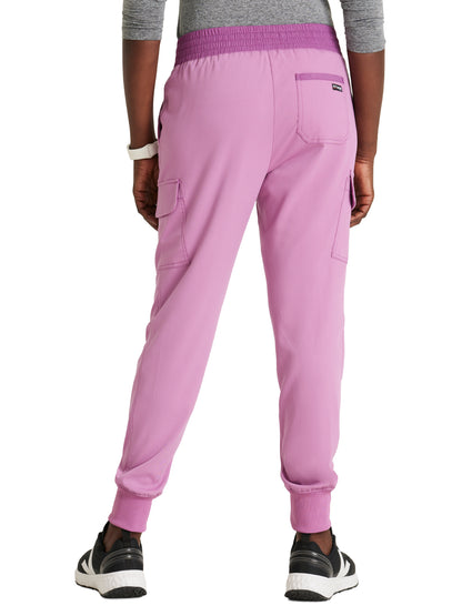 Women's Amelia 5-Pocket Two-Tone Mid-Rise Jogger Scrub Pant - GRSP639 - Pink Topaz