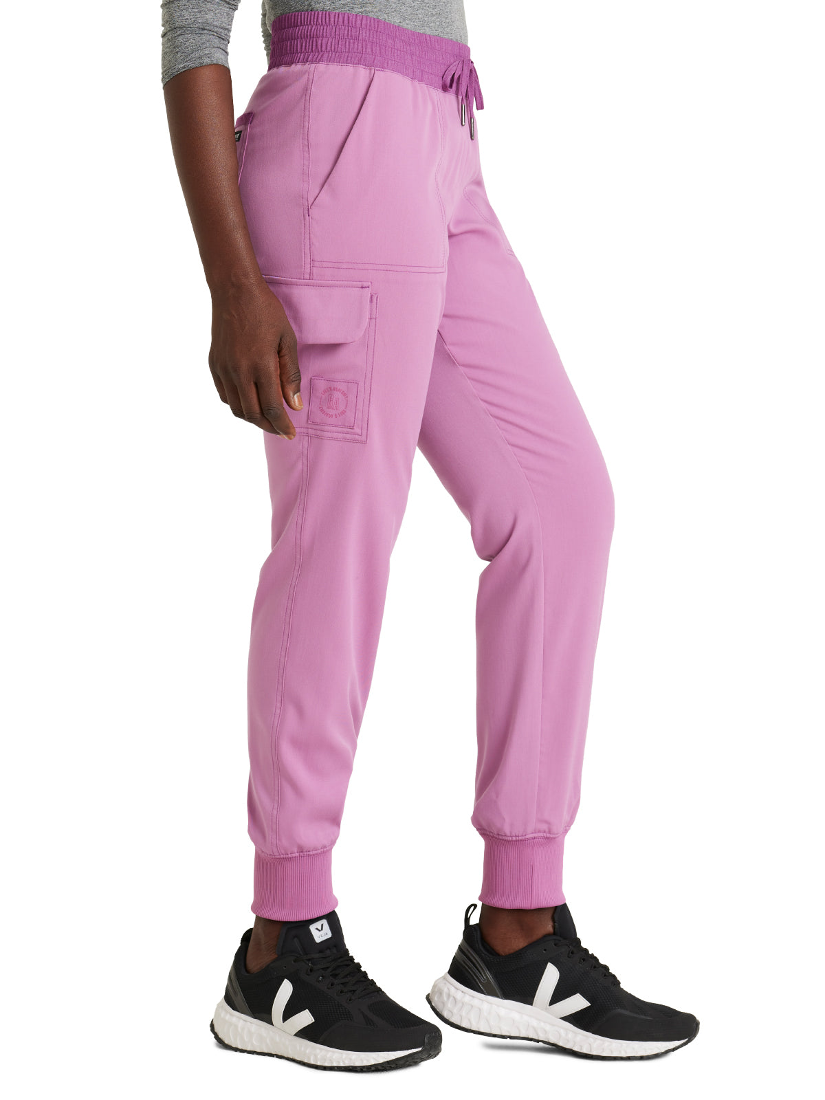 Women's Amelia 5-Pocket Two-Tone Mid-Rise Jogger Scrub Pant - GRSP639 - Pink Topaz