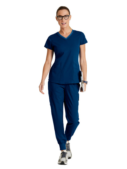 Women's Amelia 5-Pocket Two-Tone Mid-Rise Jogger Scrub Pant - GRSP639 - Indigo