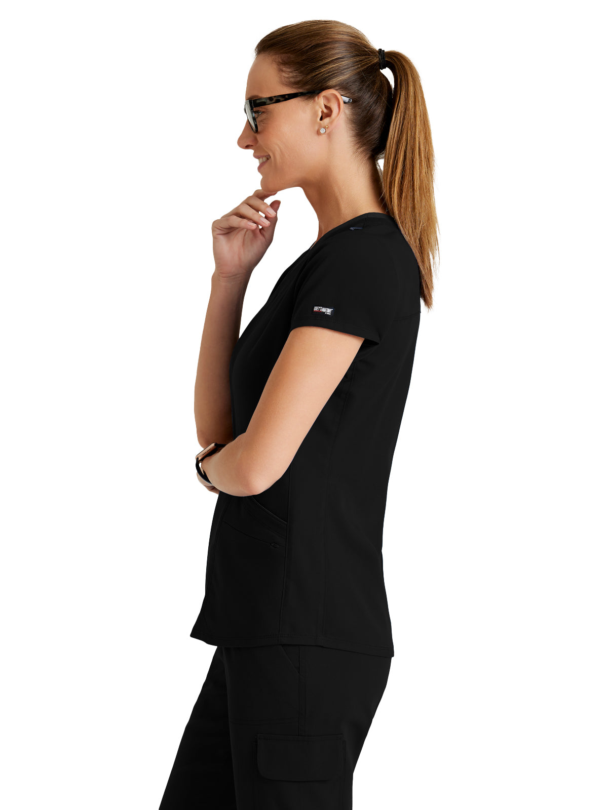 Women's Meredith 4-Pocket Two-Tone V-Neck Scrub Top - GRST194 - Black