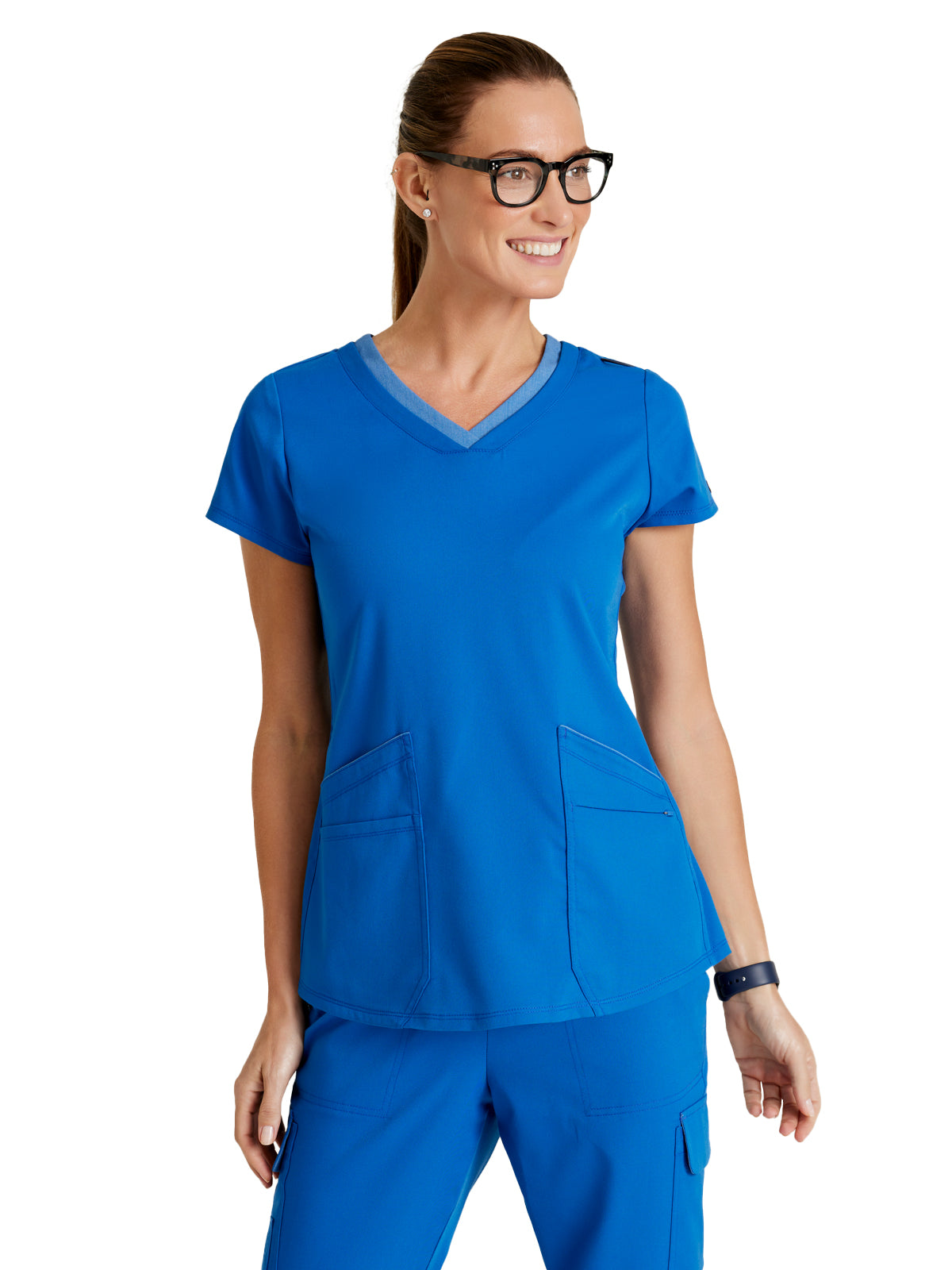 Women's Meredith 4-Pocket Two-Tone V-Neck Scrub Top - GRST194 - New Royal