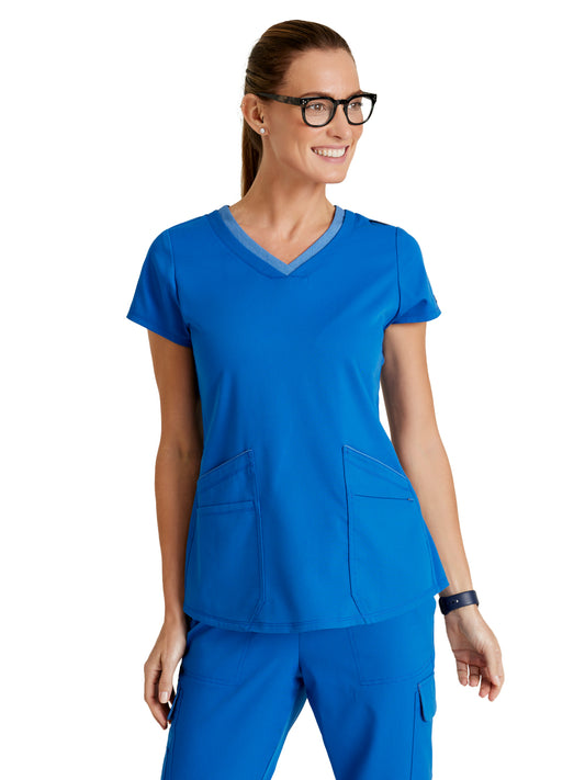 Women's Meredith 4-Pocket Two-Tone V-Neck Scrub Top - GRST194 - New Royal