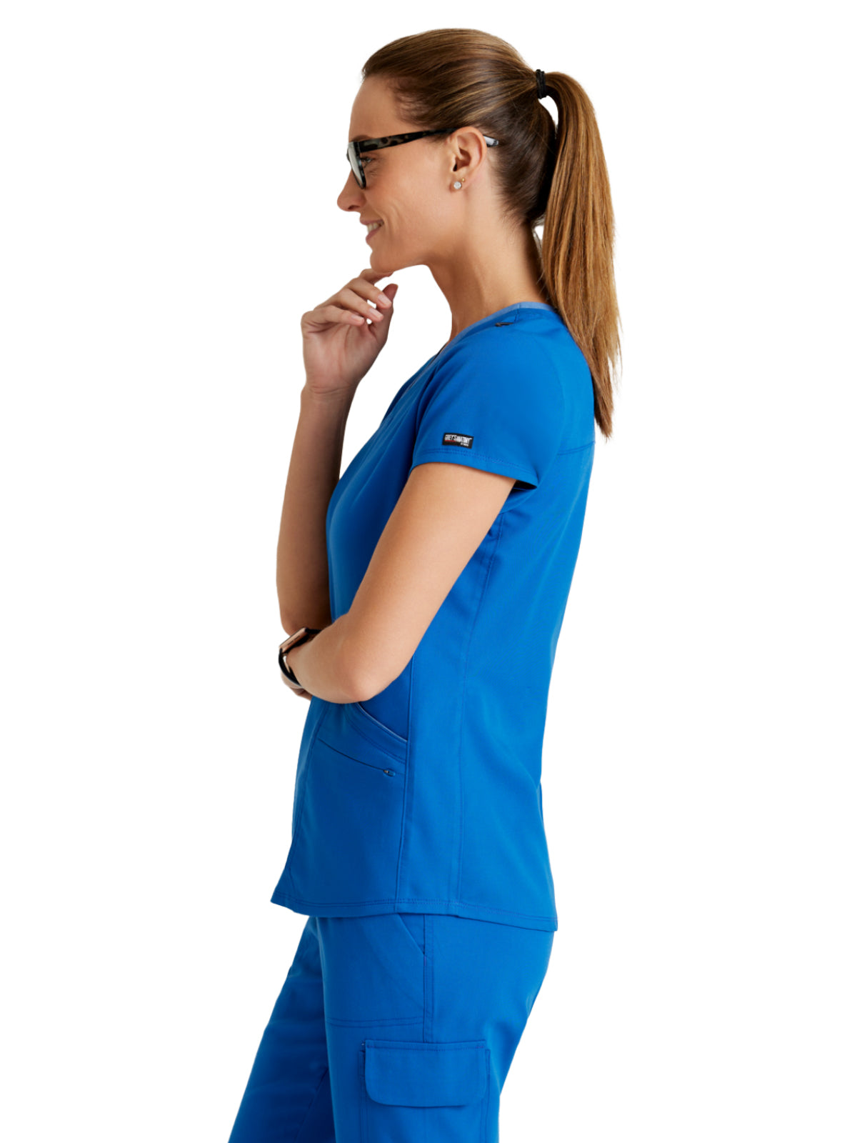 Women's Meredith 4-Pocket Two-Tone V-Neck Scrub Top - GRST194 - New Royal