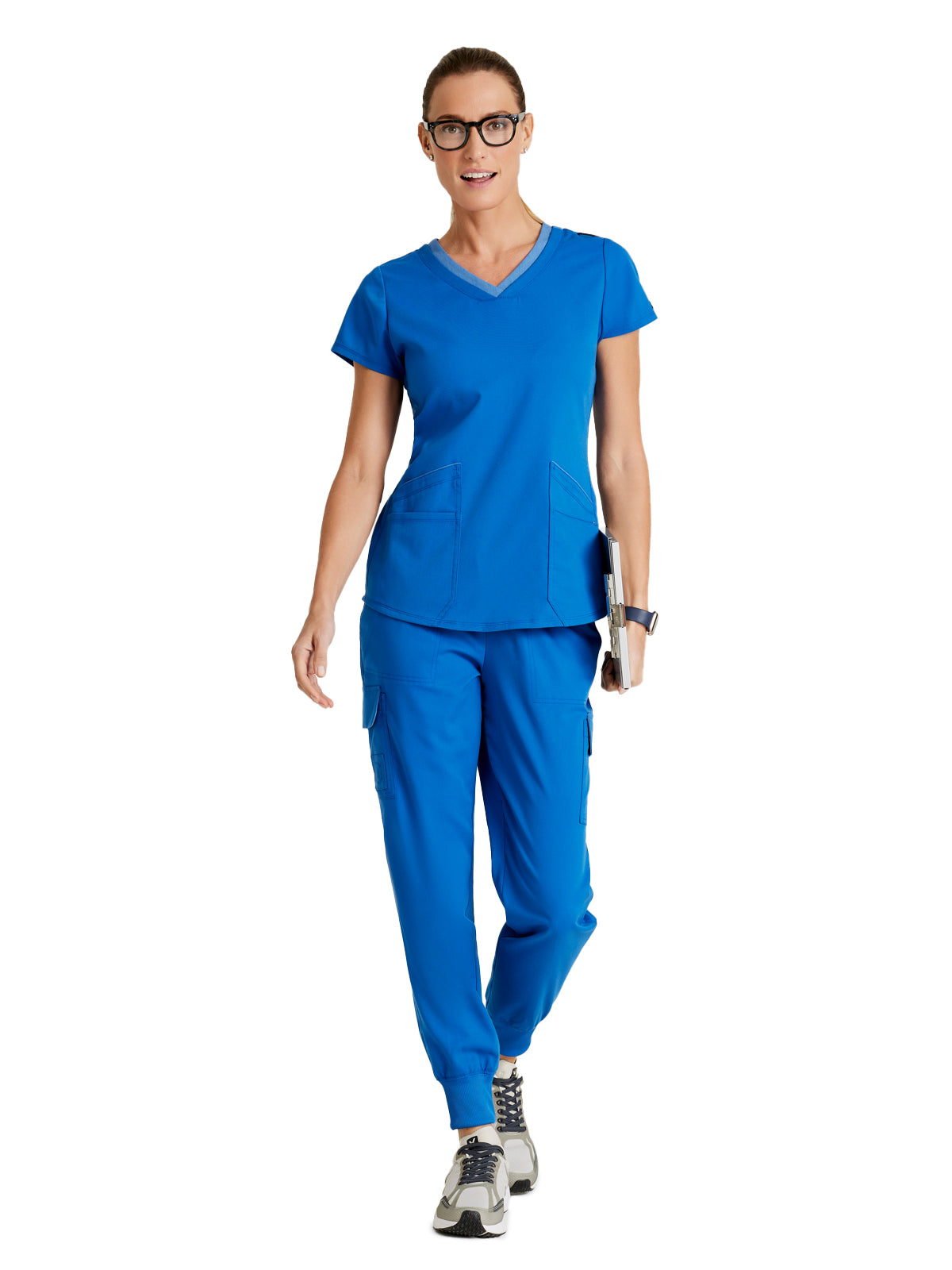 Women's Meredith 4-Pocket Two-Tone V-Neck Scrub Top - GRST194 - New Royal