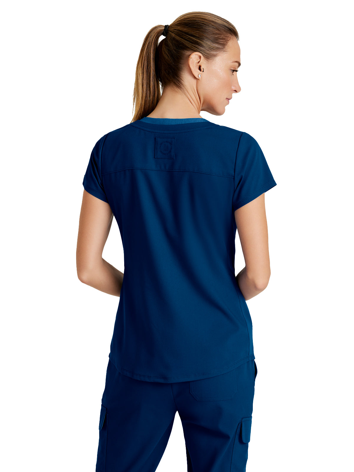 Women's Meredith 4-Pocket Two-Tone V-Neck Scrub Top - GRST194 - Indigo